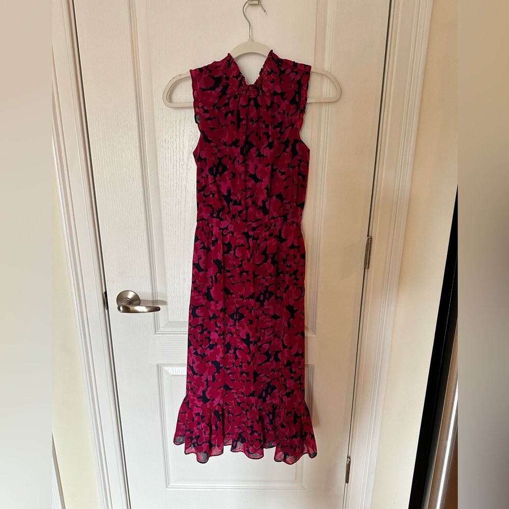 NWT Jcrew flowered pink and navy mid length dress